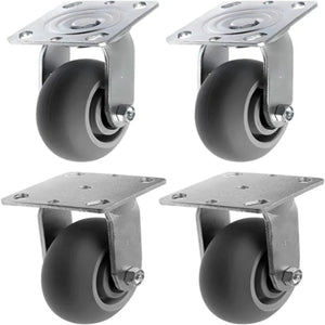 Heavy Duty 5" Plate Casters - 4 Pack with 2 Swivel and 2 Rigid Casters, 1600 lbs Total Capacity - Crowned Thermoplastic Rubber Wheels for Food Service, Material Handling and More