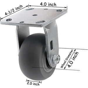 Maximize Your Load Capacity with 4" Thermoplastic Heavy Duty Rubber Plate Casters - 2 Pack, 700 lbs Total Capacity, Rigid Wheel Design for Ultimate Stability