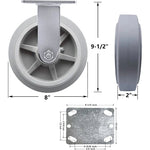 8" 2 Pack Plate Caster, Thermoplastic Heavy Duty Rubber Gray Rigid Caster, Top Plate Caster, 1200 lbs Total Capacity (8 inches Pack of 2, Rigid Wheel)