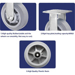 8" 2 Pack Plate Caster, Thermoplastic Heavy Duty Rubber Gray Rigid Caster, Top Plate Caster, 1200 lbs Total Capacity (8 inches Pack of 2, Rigid Wheel)