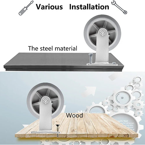 8" 2 Pack Plate Caster, Thermoplastic Heavy Duty Rubber Gray Rigid Caster, Top Plate Caster, 1200 lbs Total Capacity (8 inches Pack of 2, Rigid Wheel)