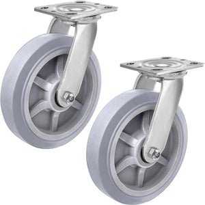 Premium 8" Heavy Duty Rubber Plate Casters (2-Pack) with 1200 lbs Total Capacity - Swivel Wheel Design, Easy Installation, Ideal for Industrial and Commercial Use