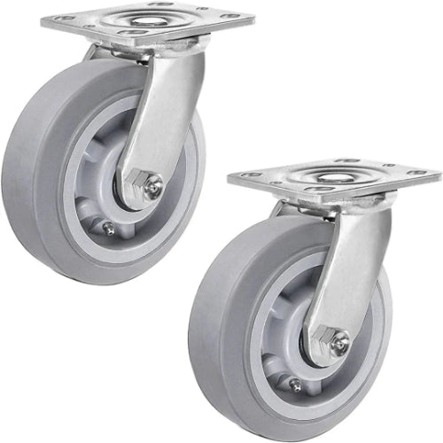 Set of 2 Gray 6" x 2" Swivel Caster Wheels with 1100 lbs Total Capacity - Thermoplastic Rubber and Zinc Steel Construction - Top Plate (6 inches) - Multipurpose Use