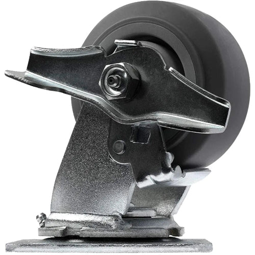 Heavy Duty 4" Rubber Plate Casters - Pack of 4, 2 Swivel with Brakes & 2 Rigid, 1400lbs Total Capacity, Thermoplastic Gray Caster Wheels