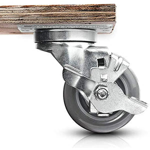 24-Pack Heavy-Duty Gray Polyurethane Plate Casters with 7200lbs Total Capacity - Swivel with Brakes - 3 Inch Wheel Diameter