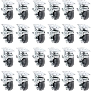 24-Pack Heavy-Duty Gray Polyurethane Plate Casters with 7200lbs Total Capacity - Swivel with Brakes - 3 Inch Wheel Diameter