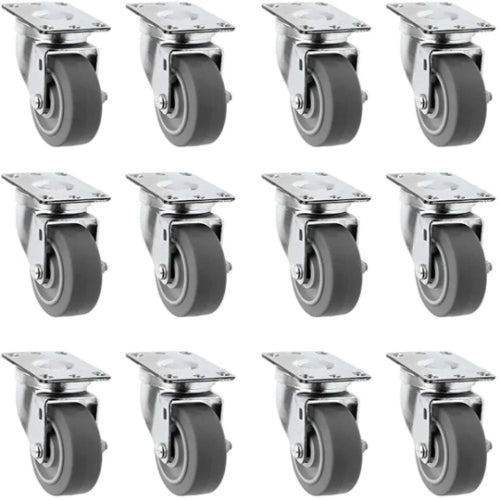 12-Pack 3.5" Crowned Thermoplastic Heavy Duty Rubber Swivel Casters - 3600 lbs Total Capacity - Gray