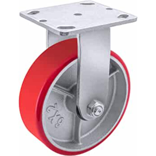 Heavy Duty 6" Polyurethane Plate Casters - 4 Pack with 4800lbs Total Capacity, 2" Extra Width, Red Swivel Wheels