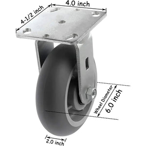 Heavy Duty 6" Plate Casters - Pack of 4, 2 Swivel & 2 Rigid, 1800 lbs Total Capacity, Thermoplastic Rubber Wheels, Top Plate Casters for Maximum Mobility