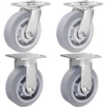 6" Thermoplastic Rubber Gray Swivel Caster, Top Plate (Pack of 4, 2 w/Brake) - 2200 lbs Capacity