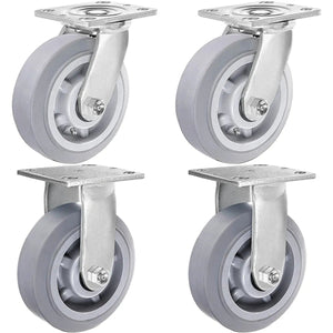 6" Thermoplastic Rubber Gray Swivel Caster, Top Plate (Pack of 4, 2 w/Brake) - 2200 lbs Capacity