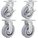 6" Thermoplastic Rubber Gray Swivel Caster, Top Plate (Pack of 4, 2 w/Brake) - 2200 lbs Capacity