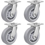 6" Thermoplastic Rubber Gray Swivel Caster, Top Plate (Pack of 4, 2 w/Brake) - 2200 lbs Capacity