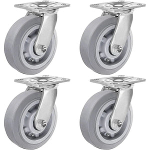 6" Thermoplastic Rubber Gray Swivel Caster, Top Plate (Pack of 4, 2 w/Brake) - 2200 lbs Capacity