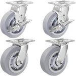 6" Thermoplastic Rubber Gray Swivel Caster, Top Plate (Pack of 4, 2 w/Brake) - 2200 lbs Capacity