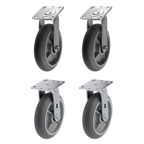 Heavy-Duty 8" Plate Casters with Thermoplastic Rubber, Gray Swivel and Rigid Caster Wheels - 2400 lb Total Capacity (Pack of 4 with 2 Swivel and 2 Rigid)