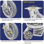 Heavy Duty 5" Gray Rubber Plate Casters - 4 Pack with 2 Brakes - 1600 lbs Total Capacity - Swivel Top Plate Casters