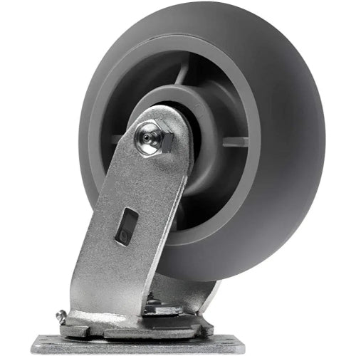 6" 2 Pack Plate Caster, Crowned Thermoplastic Heavy Duty Rubber Gray Swivel Caster, Top Plate Casters, 900 lbs Total Capacity (6 inches Pack of 2, Swivel Wheel)