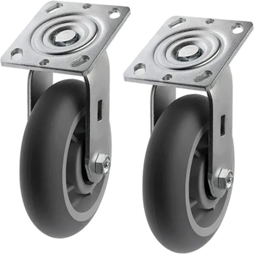 6" 2 Pack Plate Caster, Crowned Thermoplastic Heavy Duty Rubber Gray Swivel Caster, Top Plate Casters, 900 lbs Total Capacity (6 inches Pack of 2, Swivel Wheel)