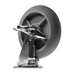 8" 4 Pack Plate Caster Crowned Thermoplastic Heavy Duty Rubber Gray Swivel Rigid Caster Top Plate Caster, 2400 lbs Total Capacity (8 inches Pack of 4, 2 Swivel w/Brakes & 2 Rigid)