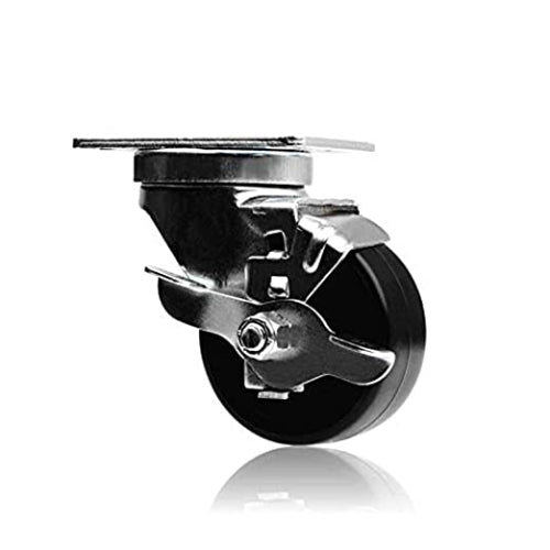 3" 24 Pack Plate Caster Polyolefin Black Rubber Top Plain Plate Swivel Caster, Top Plate Caster, 7920 lbs Total Capacity (3 inches Pack of 24, 24 Swivel w/Brakes)