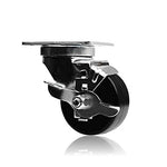 3" 24 Pack Plate Caster Polyolefin Black Rubber Top Plain Plate Swivel Caster, Top Plate Caster, 7920 lbs Total Capacity (3 inches Pack of 24, 24 Swivel w/Brakes)