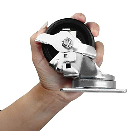 3" 24 Pack Plate Caster Polyolefin Black Rubber Top Plain Plate Swivel Caster, Top Plate Caster, 7920 lbs Total Capacity (3 inches Pack of 24, 24 Swivel w/Brakes)