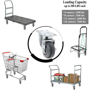 24-Pack Heavy Duty Gray Polyurethane Swivel Plate Casters - 3" Wheel Diameter, 7200 lbs Total Capacity - Ideal for Industrial Equipment and Material Handling