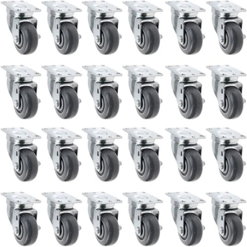 24-Pack Heavy Duty Gray Polyurethane Swivel Plate Casters - 3" Wheel Diameter, 7200 lbs Total Capacity - Ideal for Industrial Equipment and Material Handling