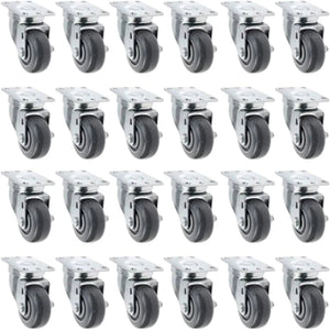 24-Pack Heavy Duty Gray Polyurethane Swivel Plate Casters - 3" Wheel Diameter, 7200 lbs Total Capacity - Ideal for Industrial Equipment and Material Handling