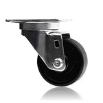 12-Pack 3-Inch Polyolefin Plate Casters with Black Rubber Tops, Swivel Design and Plain Plate, Total Capacity of 3960 lbs (12 Swivel Casters)