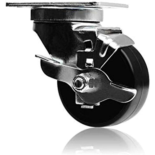 Maximize Mobility: 8 Pack 3" Polyolefin Plate Casters with Black Rubber Top, Swivel with Brakes, 2640 lbs Total Capacity