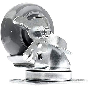 12 Pack 3" Gray Polyurethane Swivel Plate Casters with Brakes - 3600lbs Total Capacity - Top Annular Plate Design