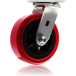 6" Plate Caster Wheel 4 Pack - Polyolefin/Polyurethane Wheels - 3600 lb Total Capacity - Top Plate Caster with Extra Width - Pack of 4 Swivel Casters (No Brakes)