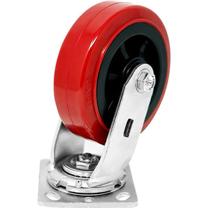 6" Plate Caster Wheel 4 Pack - Polyolefin/Polyurethane Wheels - 3600 lb Total Capacity - Top Plate Caster with Extra Width - Pack of 4 Swivel Casters (No Brakes)