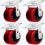 6" Plate Caster Wheel 4 Pack - Polyolefin/Polyurethane Wheels - 3600 lb Total Capacity - Top Plate Caster with Extra Width - Pack of 4 Swivel Casters (No Brakes)