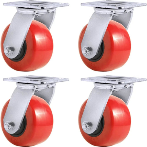 Heavy-Duty 4" Polyolefin/Polyurethane Caster Wheel 4-Pack - 2800 lbs Total Capacity - 2" Extra Width Top Plate - Swivel Casters