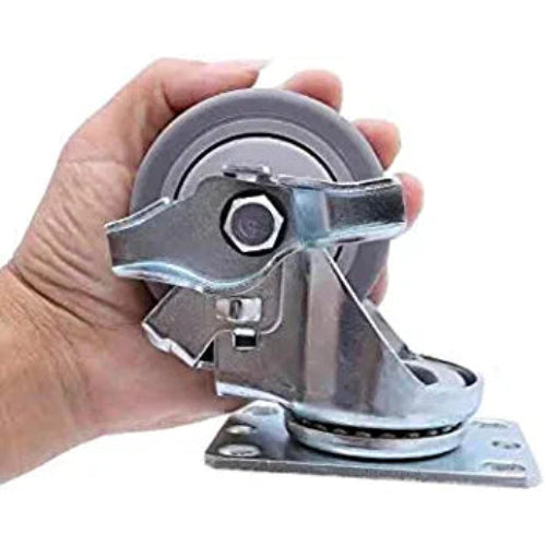 3" Heavy Duty Thermosplastic Rubber Swivel Caster w/Brakes (300lb/each) - Pack of 4