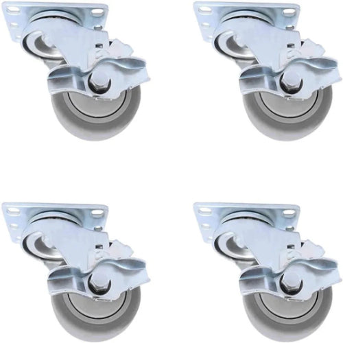 3" Heavy Duty Thermosplastic Rubber Swivel Caster w/Brakes (300lb/each) - Pack of 4