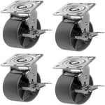 Heavy Duty Plate Caster Set - 4800 lbs Total Capacity, Steel Cast Iron Wheels, 2" Extra Width, 4 Swivel w/ Brake, 4-Pack (Silver)