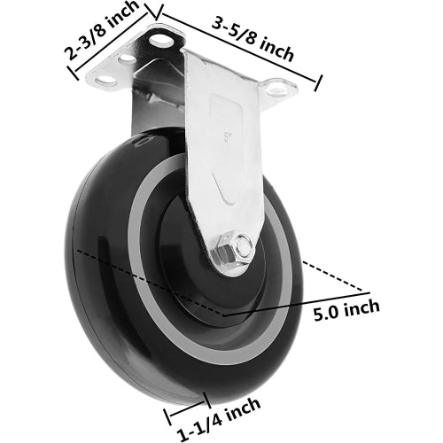 5" 4 Pack Plate Caster, Polyurethane Caster w/Double Ball Bearing Top Plate Wheel 1400 lbs Total Capacity (5 inches Pack of 4, Black & Dark Gray, 2 Swivels w/Brakes + 2 Rigid)