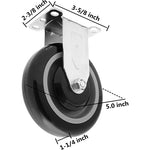 5" 4 Pack Plate Caster, Polyurethane Caster w/Double Ball Bearing Top Plate Wheel 1400 lbs Total Capacity (5 inches Pack of 4, Black & Dark Gray, 2 Swivels w/Brakes + 2 Rigid)