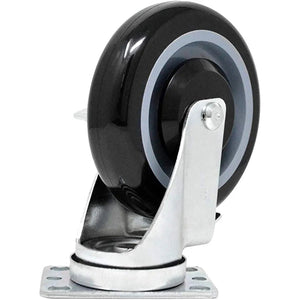 5" 4 Pack Plate Caster, Polyurethane Caster w/Double Ball Bearing Top Plate Wheel 1400 lbs Total Capacity (5 inches Pack of 4, Black & Dark Gray, 2 Swivels w/Brakes + 2 Rigid)