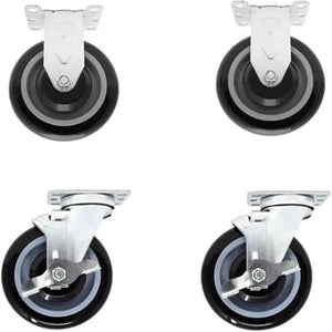 5" 4 Pack Plate Caster, Polyurethane Caster w/Double Ball Bearing Top Plate Wheel 1400 lbs Total Capacity (5 inches Pack of 4, Black & Dark Gray, 2 Swivels w/Brakes + 2 Rigid)