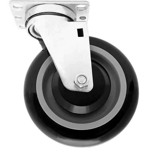 Premium 5" Polyurethane Plate Casters - 4 Pack, 1400 lbs Total Capacity, Double Ball Bearing, Swivel w/ Brake, Black & Dark Gray