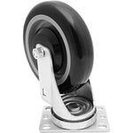 Premium 5" Polyurethane Plate Casters - 4 Pack, 1400 lbs Total Capacity, Double Ball Bearing, Swivel w/ Brake, Black & Dark Gray