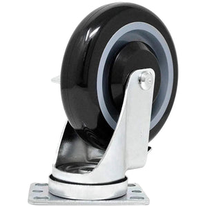 Premium 5" Polyurethane Plate Casters - 4 Pack, 1400 lbs Total Capacity, Double Ball Bearing, Swivel w/ Brake, Black & Dark Gray