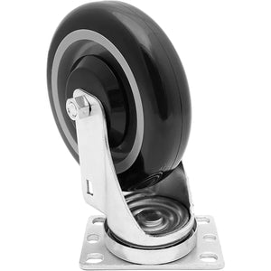 5" Polyurethane Plate Casters, Double Ball Bearing Top Plate Wheel, 1400 lbs Capacity - Pack of 4 (2 Swivel + 2 Rigid) - Black & Dark Gray