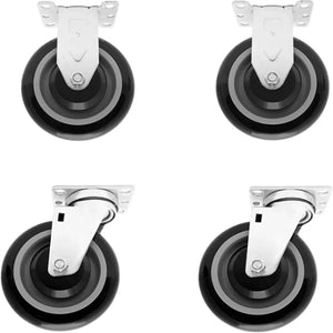 5" Polyurethane Plate Casters, Double Ball Bearing Top Plate Wheel, 1400 lbs Capacity - Pack of 4 (2 Swivel + 2 Rigid) - Black & Dark Gray