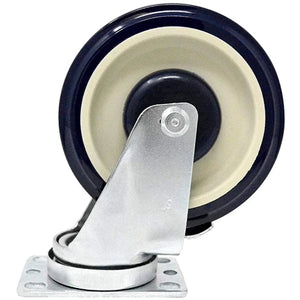 5" Polyurethane Plate Casters - 4 Pack with Double Ball Bearing Top Plate and 1400 lbs Total Capacity (Dark Blue/Beige, 4 Swivel 2 with Brake)